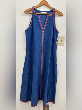 Tory Burch Blue Sleeveless Dress with Orange Trim(size 10)
